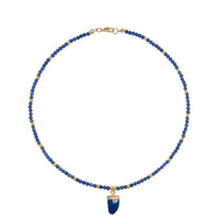 Lapis Bead and Gold Ball Necklace with Lapis Charm