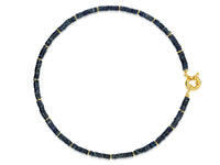 Lapis Washer Bead and Gold Lock Necklace