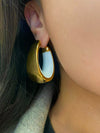 Gold Plated White Enamel Hoop Earrings