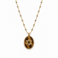 Retro Star of David on a Satellite Chain in Tiger Eye