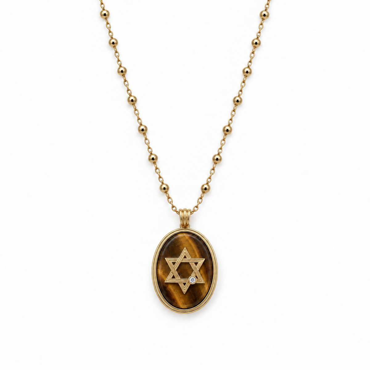 Retro Star of David on a Satellite Chain in Tiger Eye