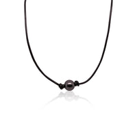 St. Barth Black Leather and Pearl Necklace