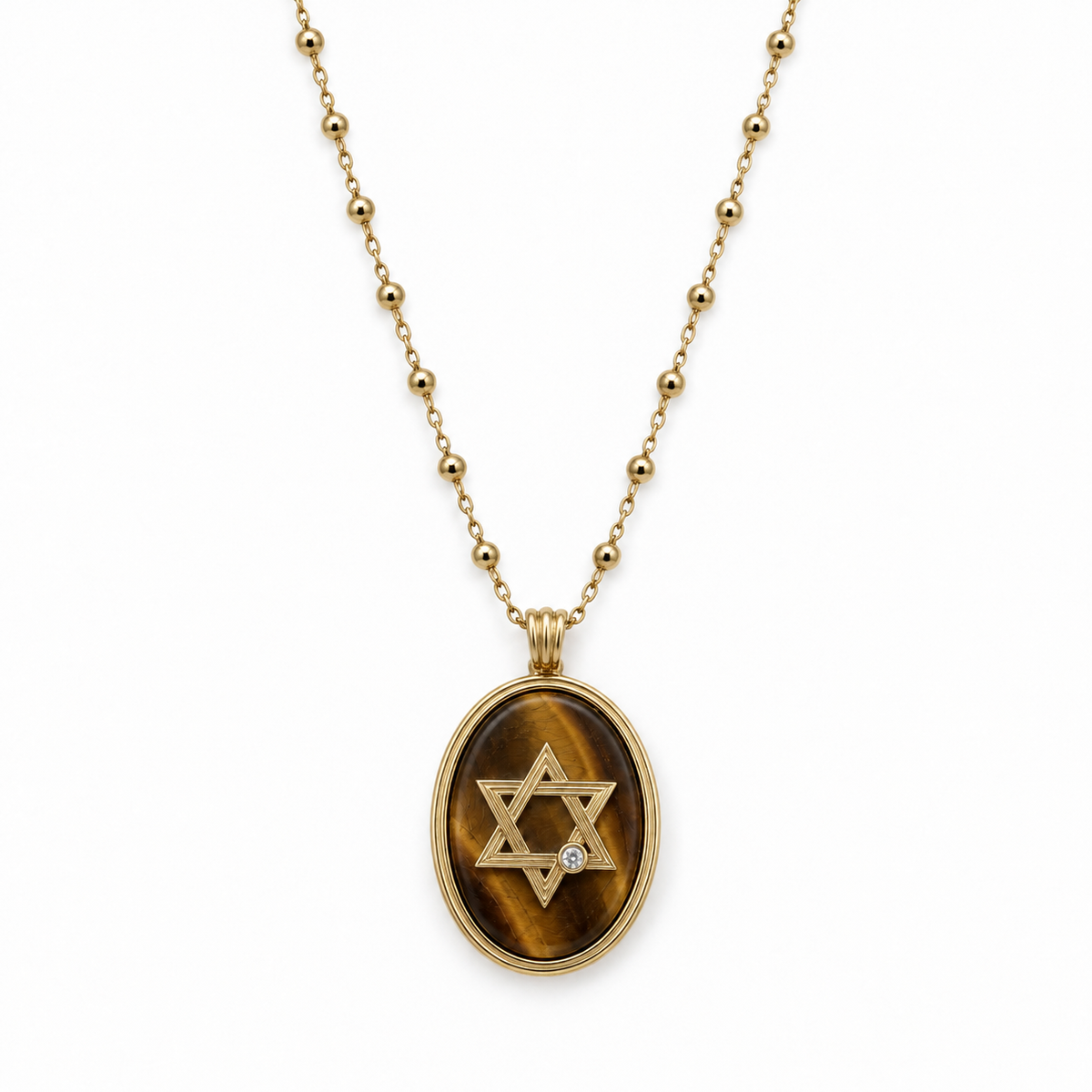 Retro Star of David on a Satellite Chain in Tiger Eye