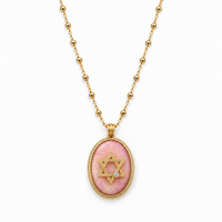 Retro Star of David on a Satellite Chain in Pink Opal