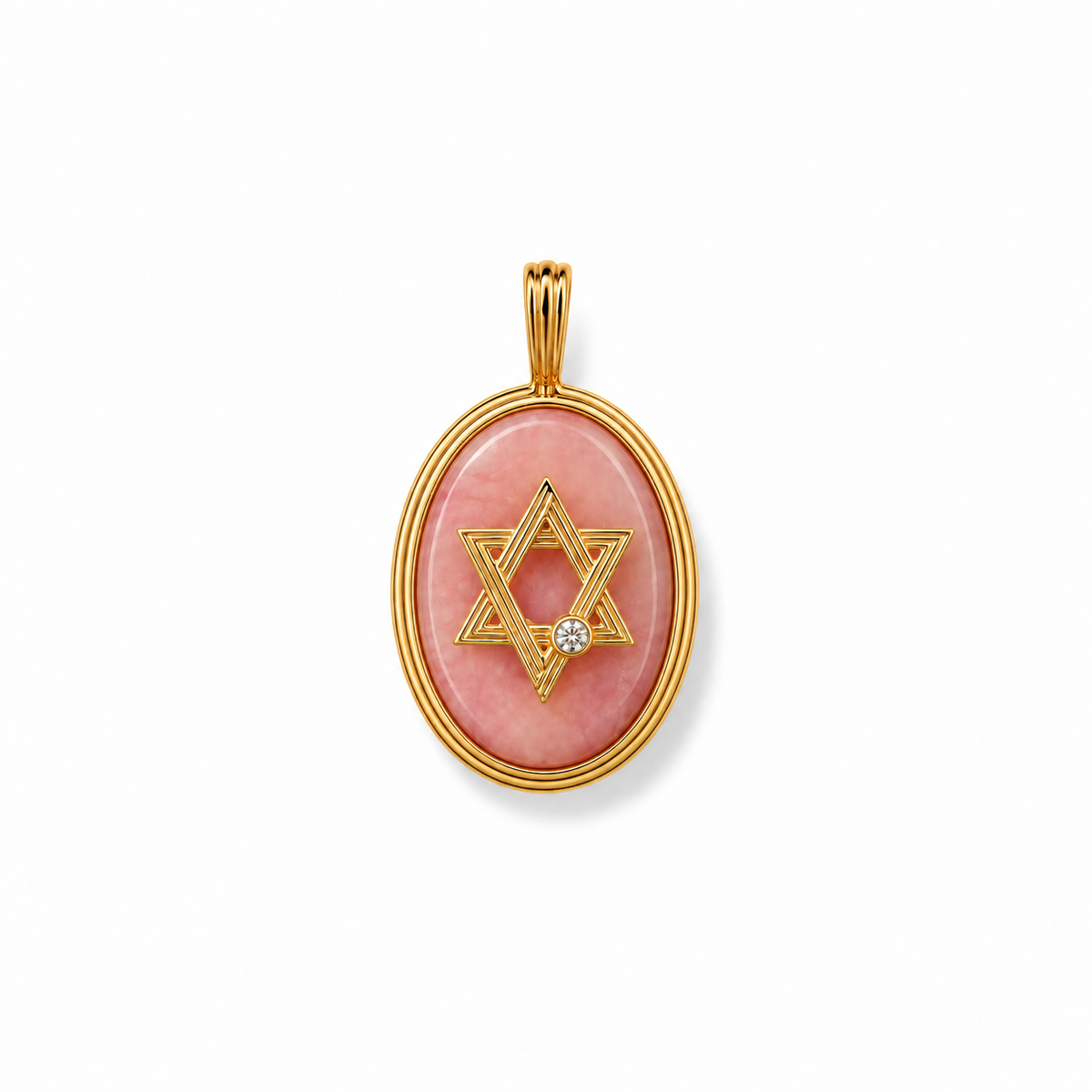 Retro Star of David Charm in Pink Opal