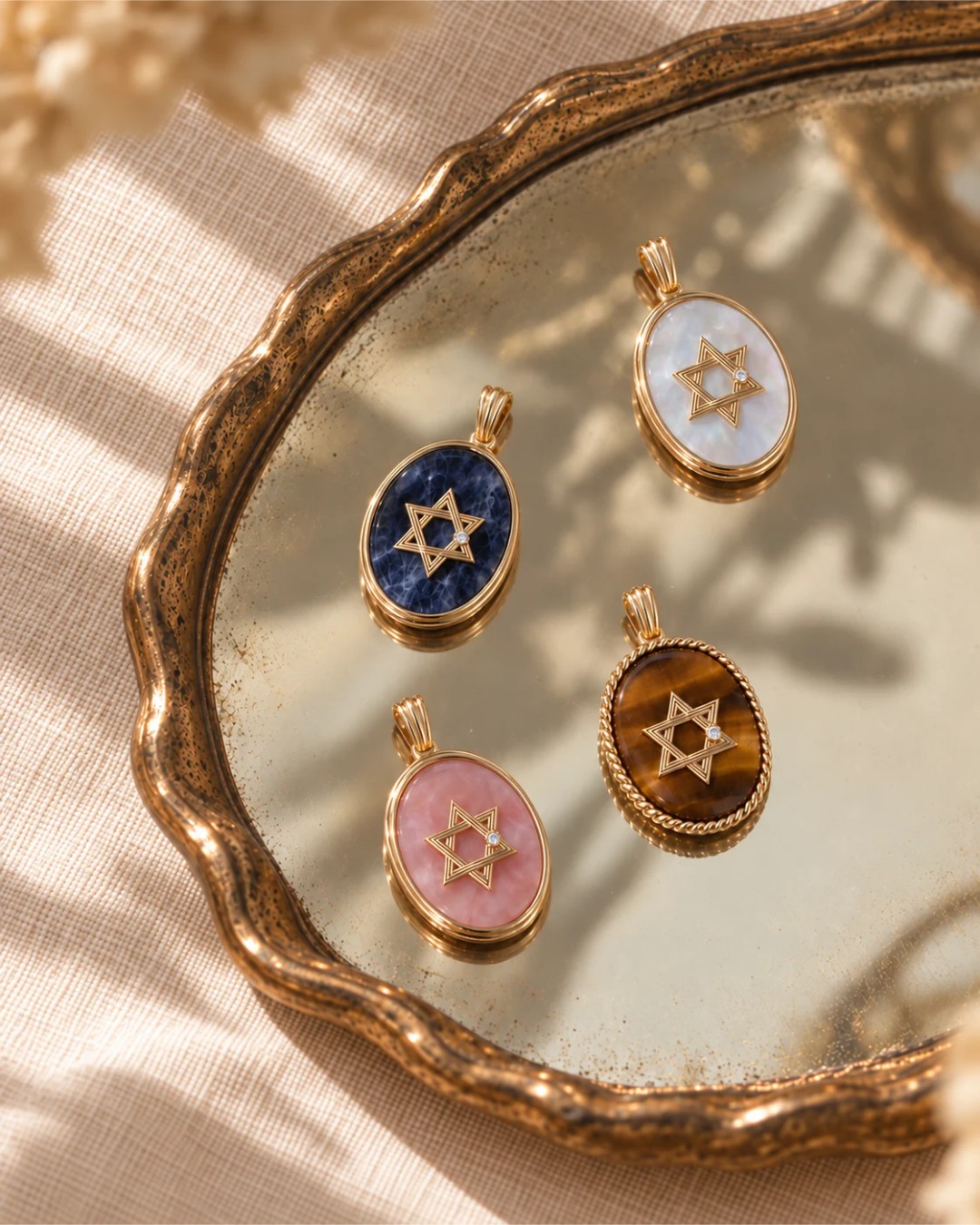 Deco Star of David on a Satellite Chain in Sodalite