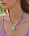 Raspberry Pink Sapphire Bead with Amazonite Necklace