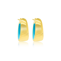 Medium Size Gold Plated Turquoise Enamel Hoop Earrings