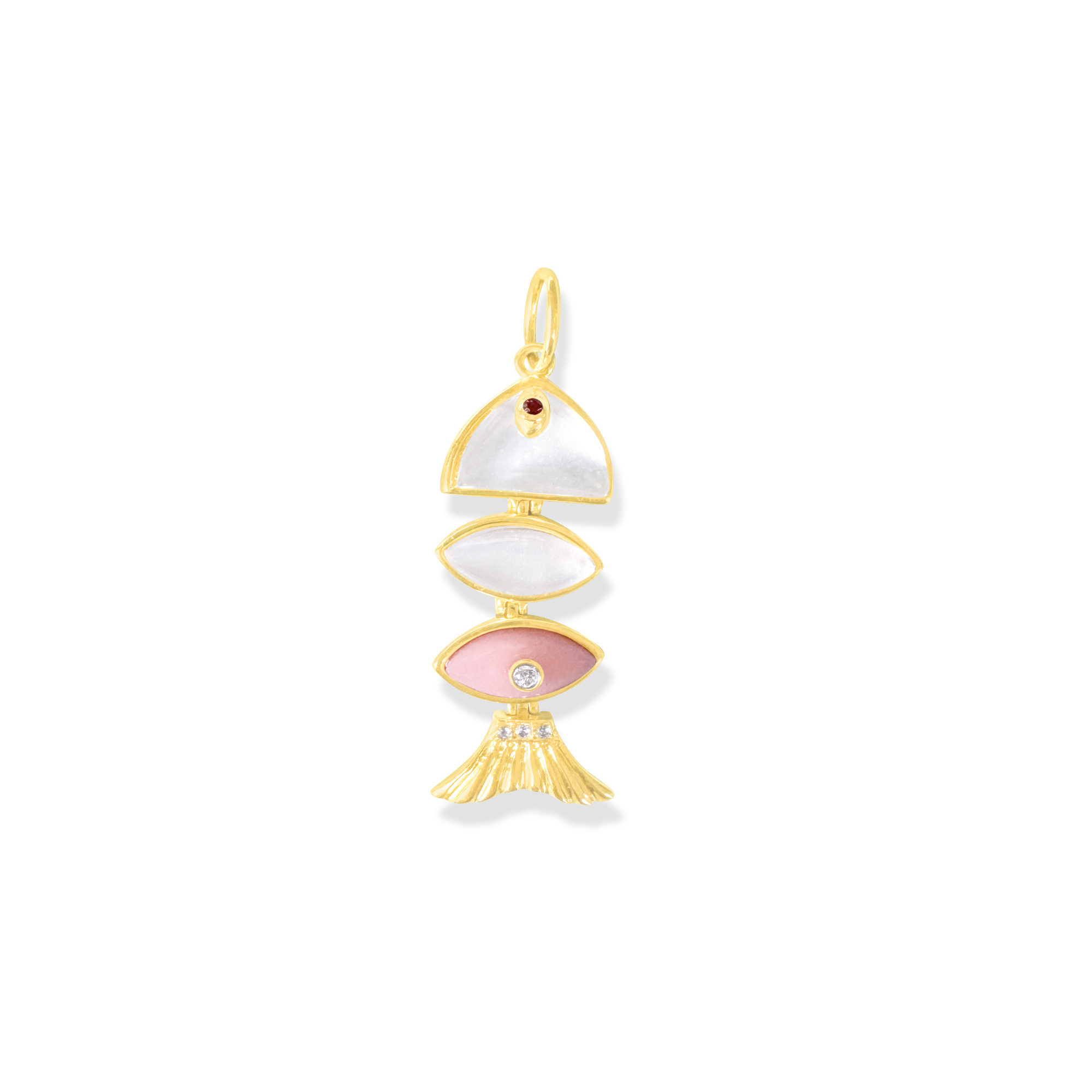 Small Prosperity Fish Charm in Pink Opal and Mother of Pearl
