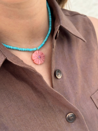 Turquoise Beaded Necklace with Statement Flower Pendant