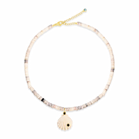 Heishi White Opal Beads and Spiny Oyster Shell Necklace