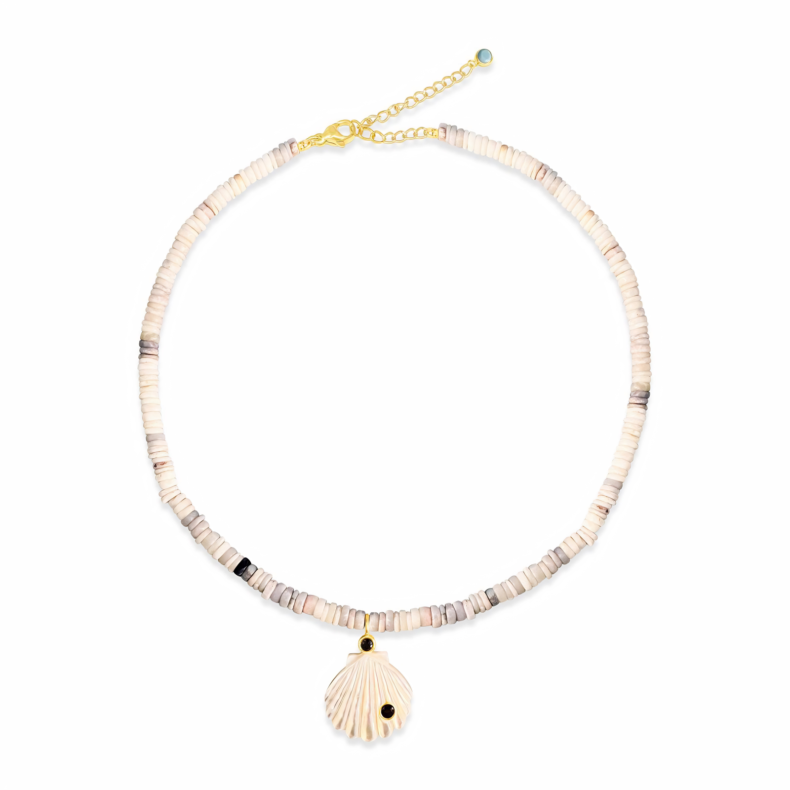 Heishi White Opal Beads and Spiny Oyster Shell Necklace
