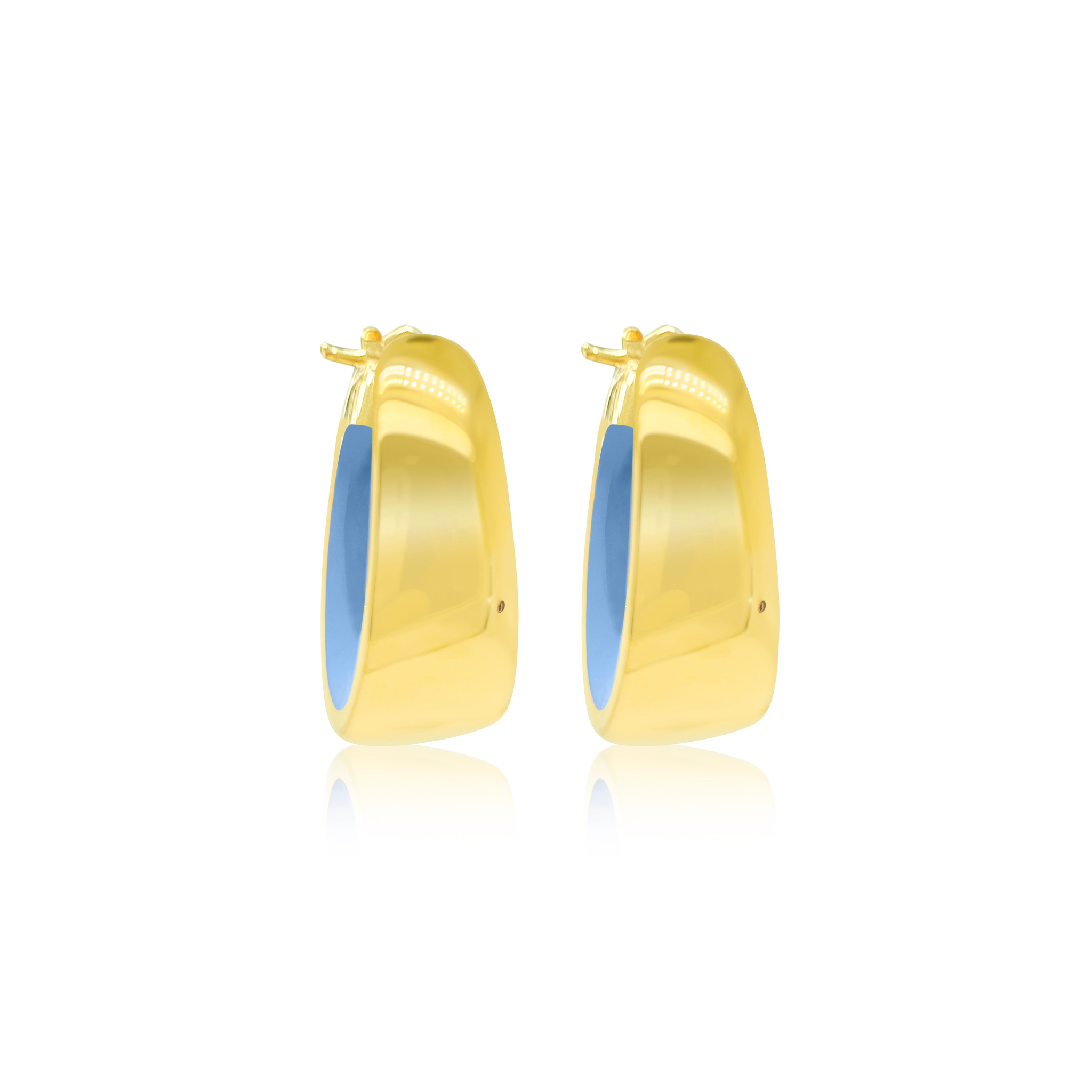 Gold Plated Light Blue Enamel Hoop Earrings