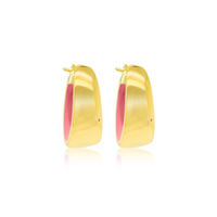 Gold Plated Electric Pink Enamel Hoop Earrings