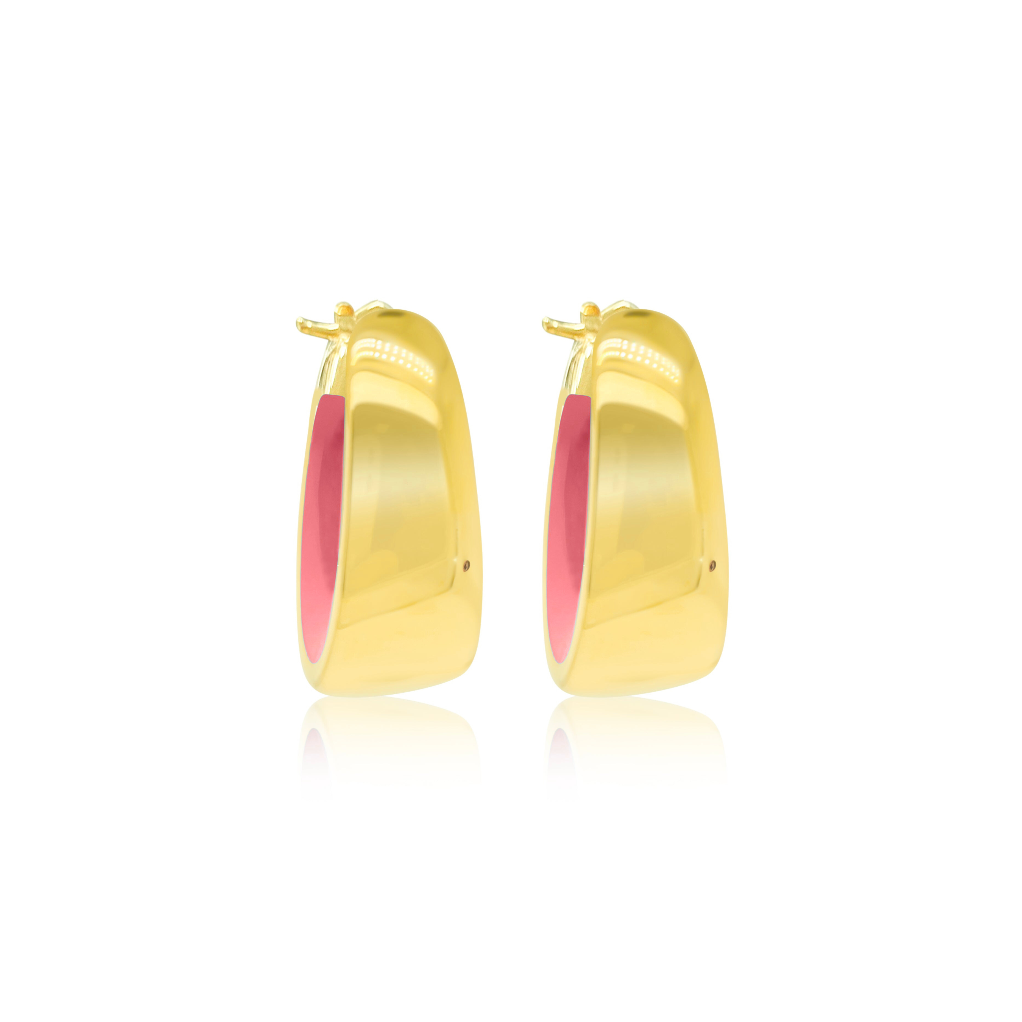 Gold Plated Electric Pink Enamel Hoop Earrings