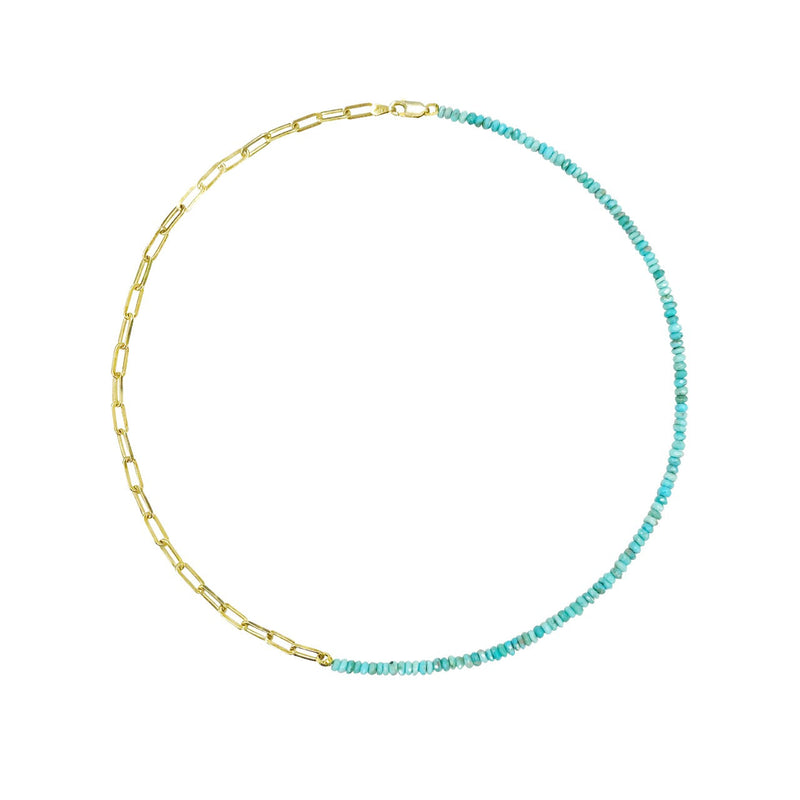 Half and Half Turquoise Bead and Gold Plated Paperclip Chain Necklace