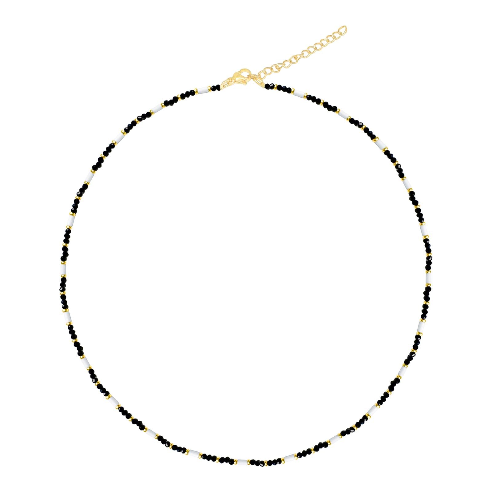 Black Spinel & White Beaded Layering Necklace