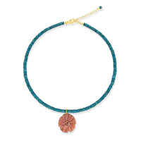 Turquoise Beaded Necklace with Statement Flower Pendant