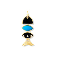 Prosperity Fish Charm in Turquoise & Black Onyx