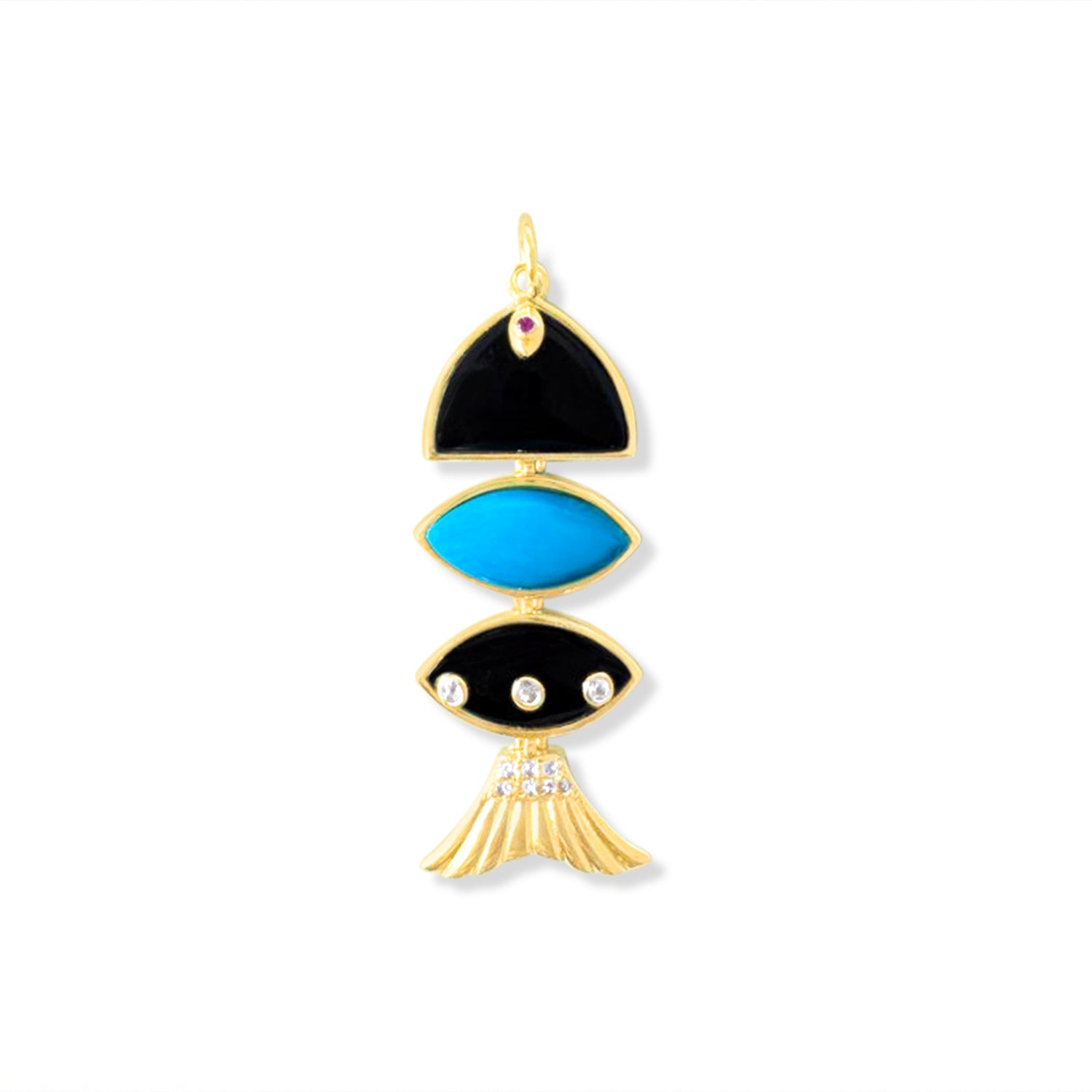 Prosperity Fish Charm in Turquoise & Black Onyx