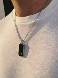 Men's Sterling Silver Chai Tag in Black Onyx