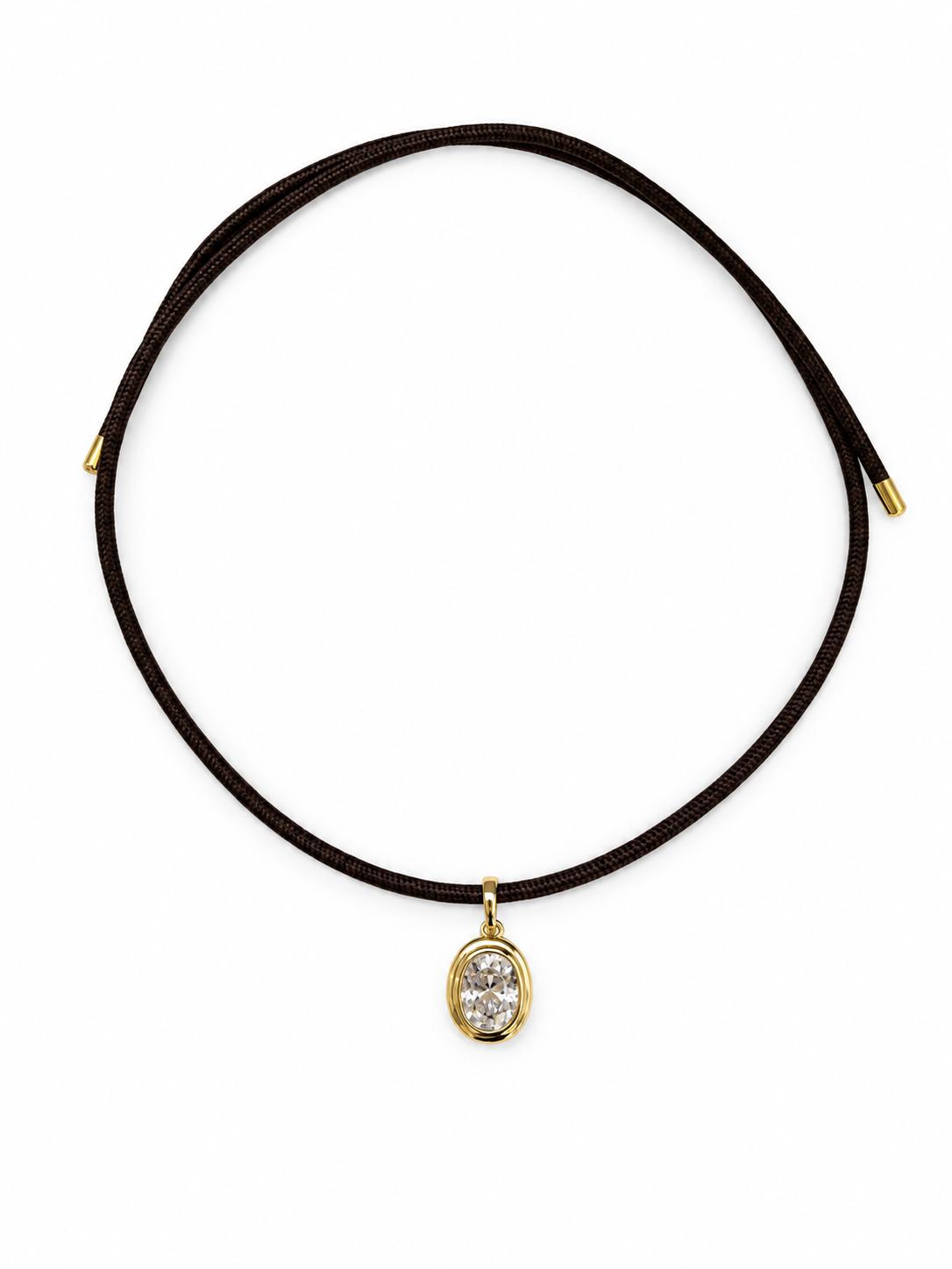 Oval CZ Charm Necklace on Black Magnetic Rope Cord
