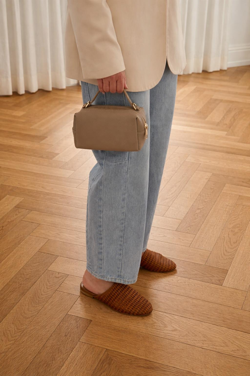 Carrie Mini Leather Top-Handle in Taupe