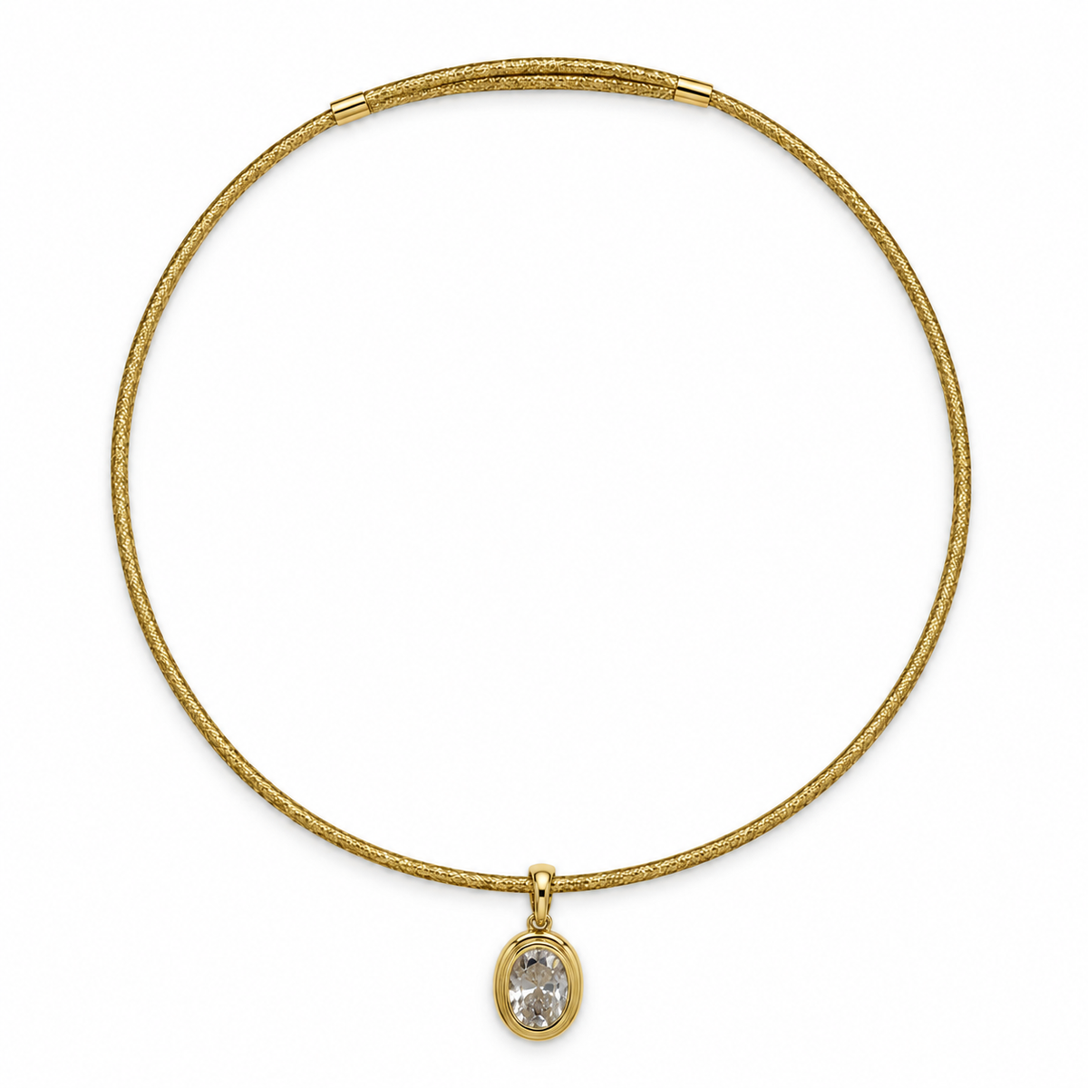 Oval CZ Charm Necklace on Gold Tone Magnetic Rope Cord