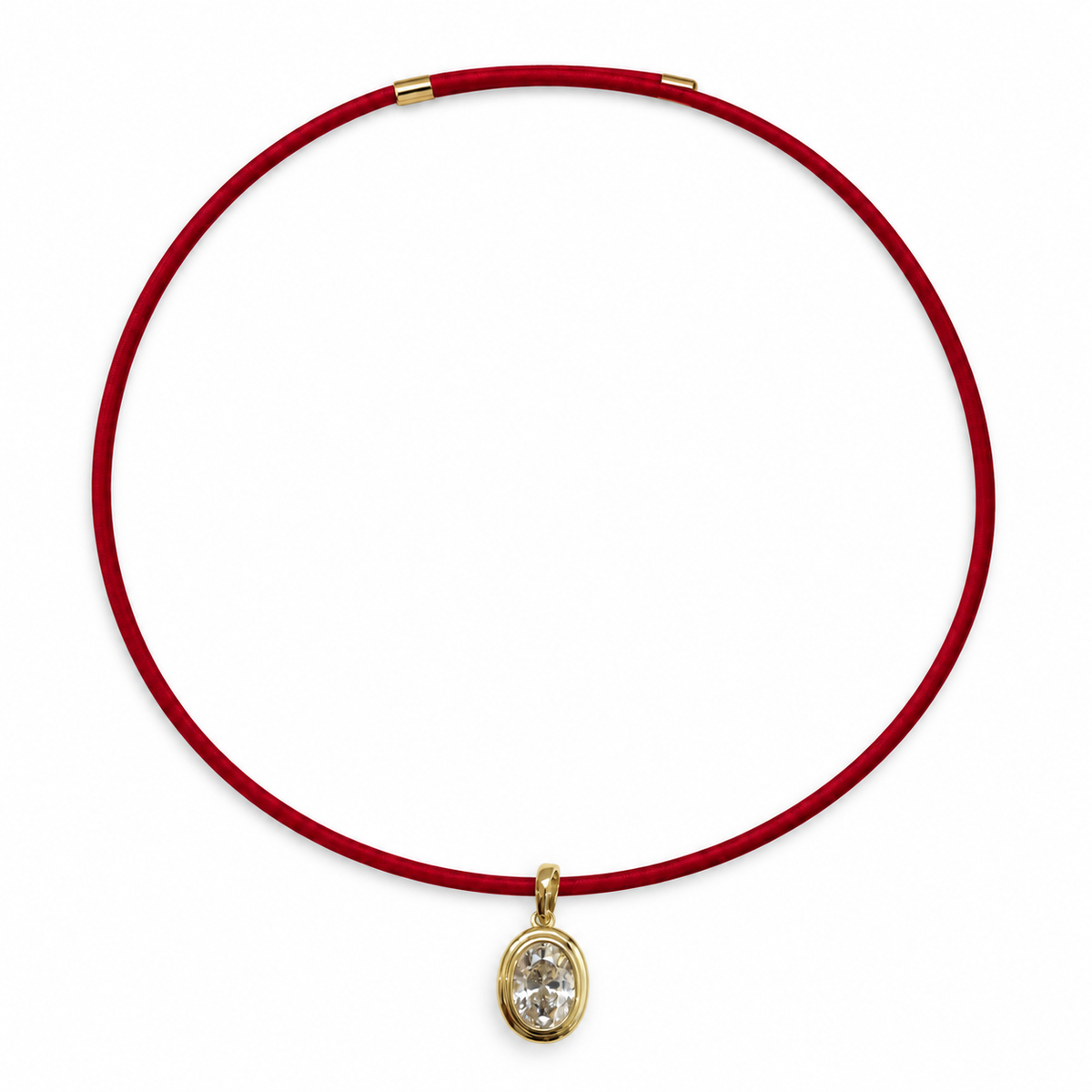 Oval CZ Charm Necklace on Red Magnetic Rope Cord