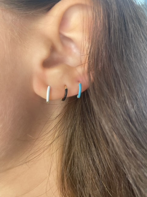 Teeny Tiny White Enamel Hoop Earrings