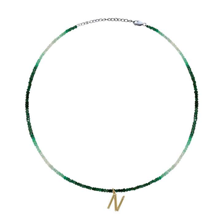 personalized initial ombre green emerald beaded necklace