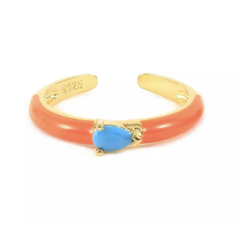 Orange and Turquoise Stone and Enamel Open Band
