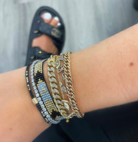 Dainty Woven Black and Gold  Bead Bracelet With CZ Bead