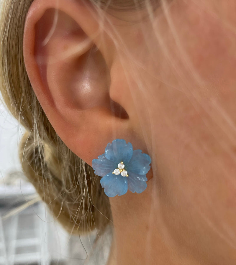 Carved Blue Quartzite Flower Earrings