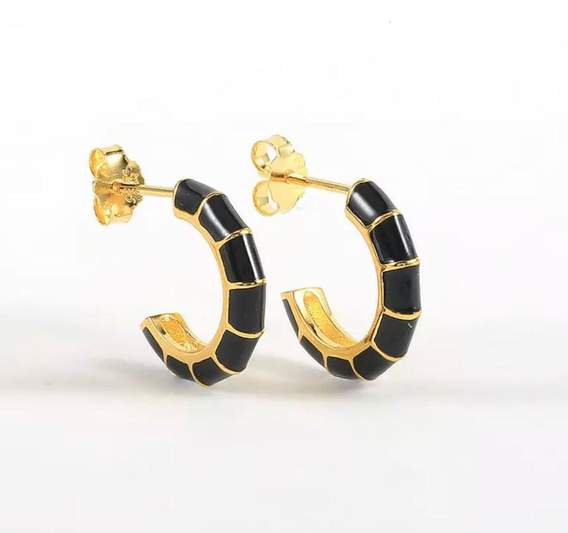 Gold Plated and Enamel Striped Earrings