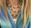 River Pearl and Blue Quartz Long Wrap Necklace